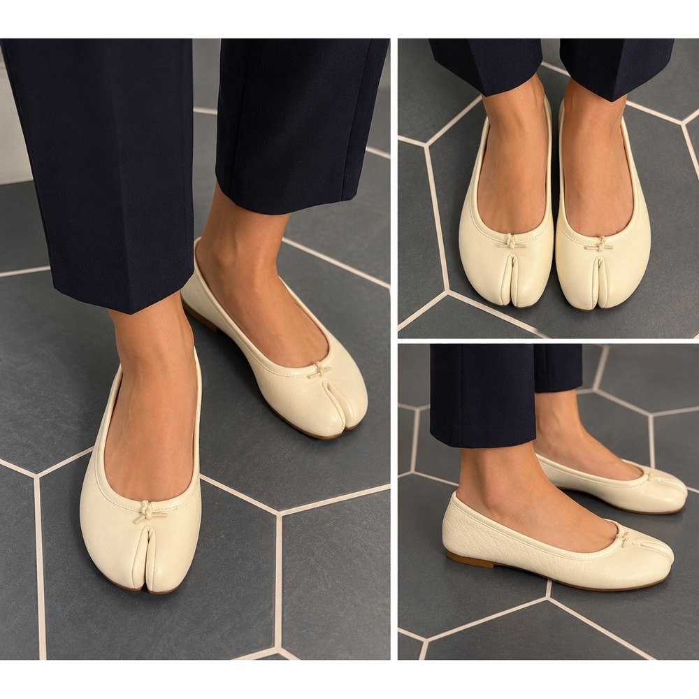 Steve Madden Calico Leather Split Toe Tabi Ballet Flats Off White Cream 5.5M